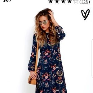 Garden Splendor Navy Blue Floral Print Dress